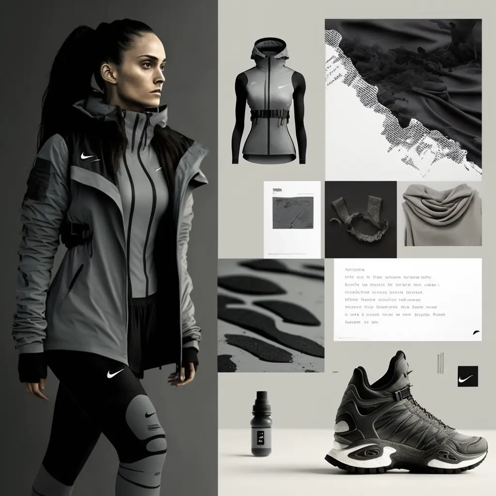 fashion moodboard for techwear by nike, inspired by athletic clothing